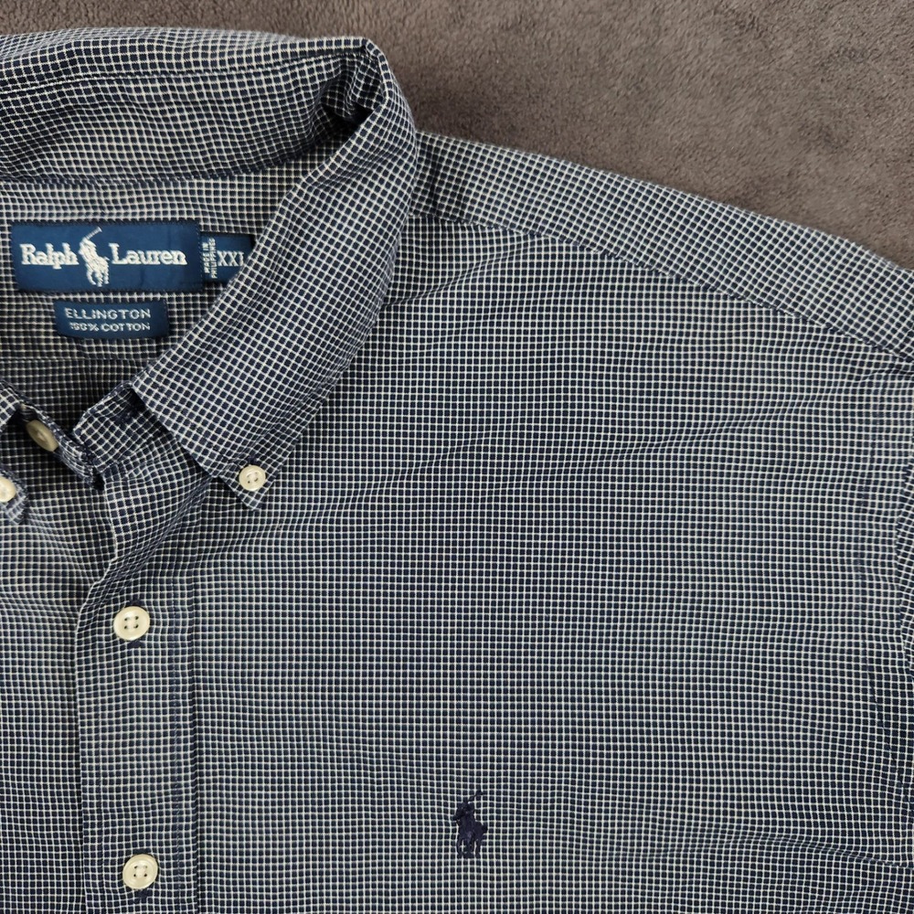 Ralph Lauren Ellington Shirt Mens XXL Navy Blue White Micro‎ Check Button Up